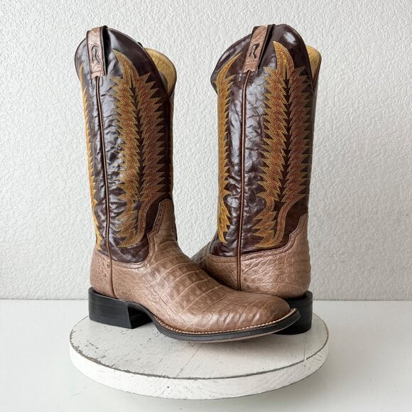 Rod Patrick Mens Cowboy Boots Size 11AAAA Brown Caiman Belly Western Square Toe - Picture 2 of 16